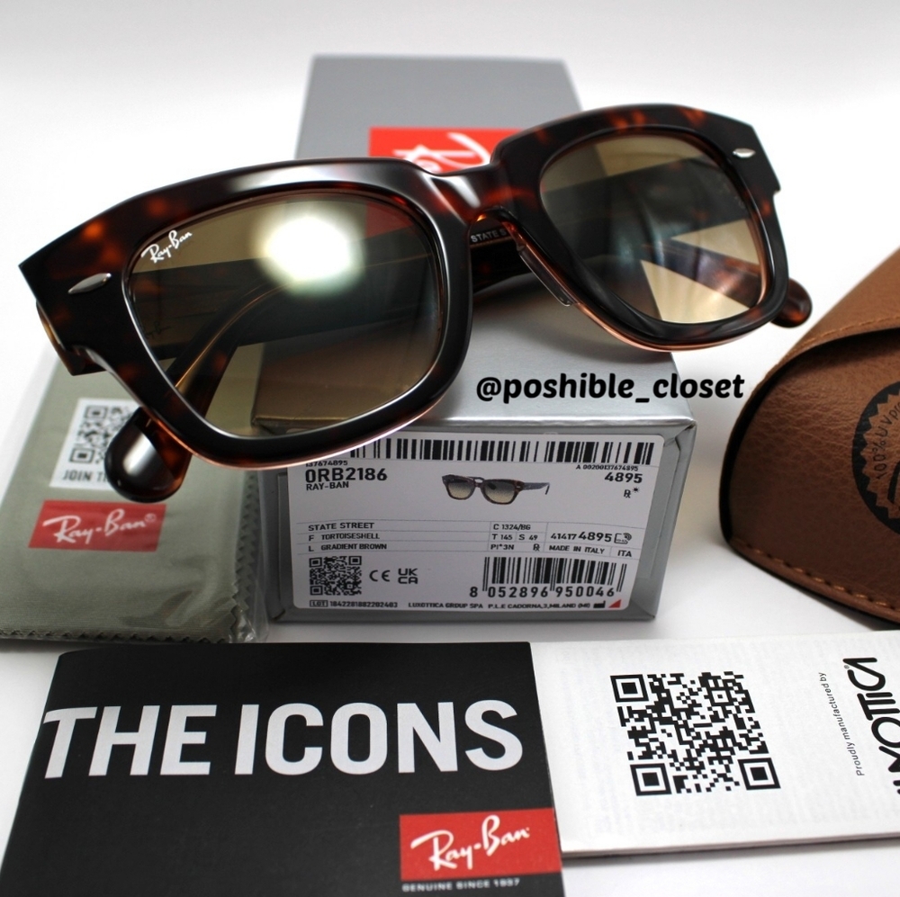 RayBan Model Display RB2186 State Street Gradient Brown Tortoise - Picture 1 of 17